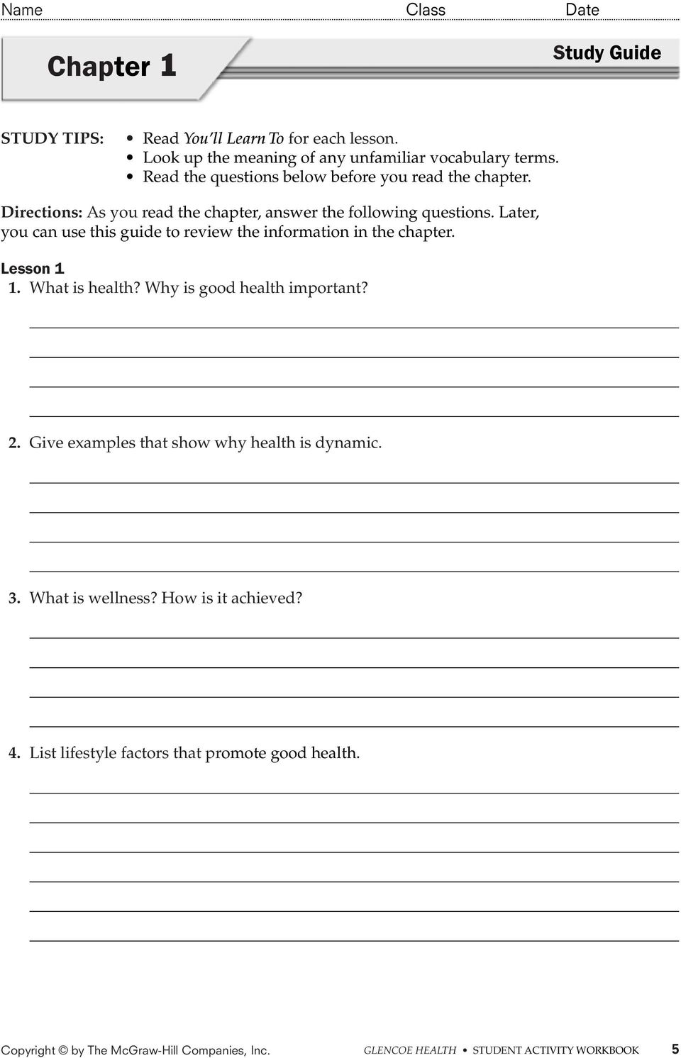 glencoe health student activity workbook pdf